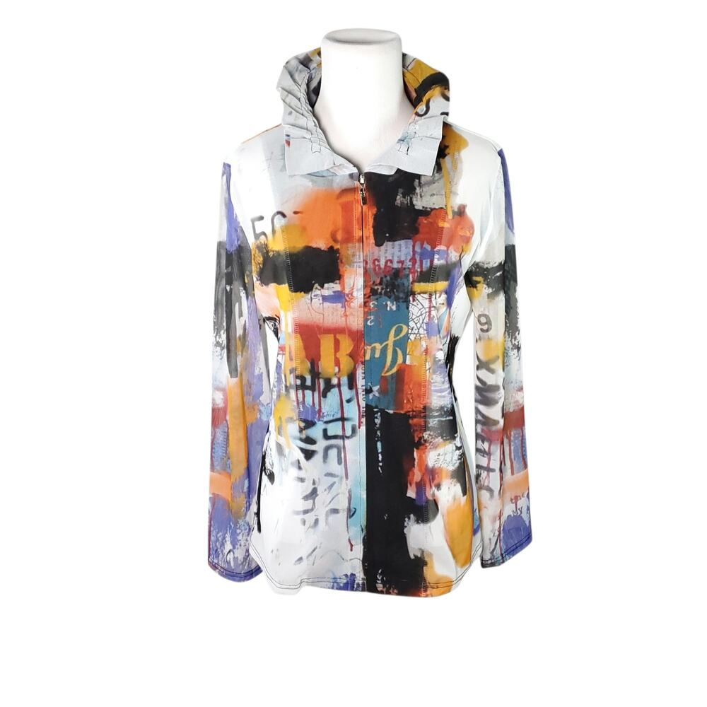 Damee Jacket Wire Collar Mesh Full Zip Graffiti Abstract Streetwear Art Sz S